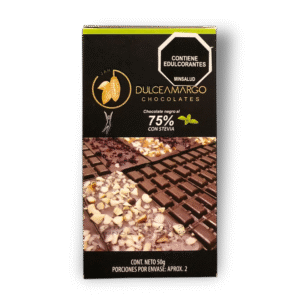 Chocolate Negro 75% con Stevia  – Dulceamargo – 50Grs
