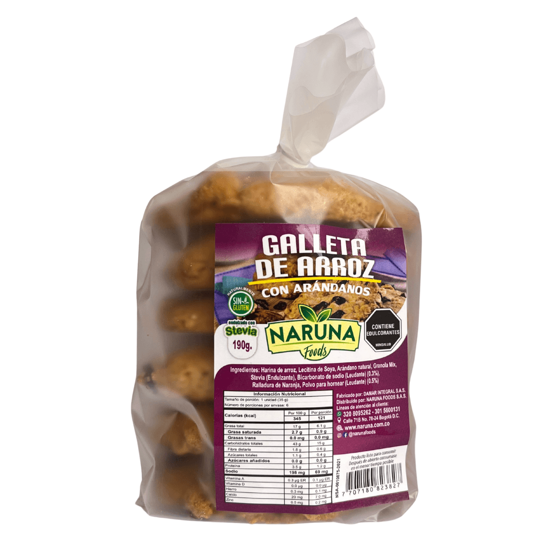 Galletas de Arroz con Arandanos x 6 und - Naruna Foods - 190Grs