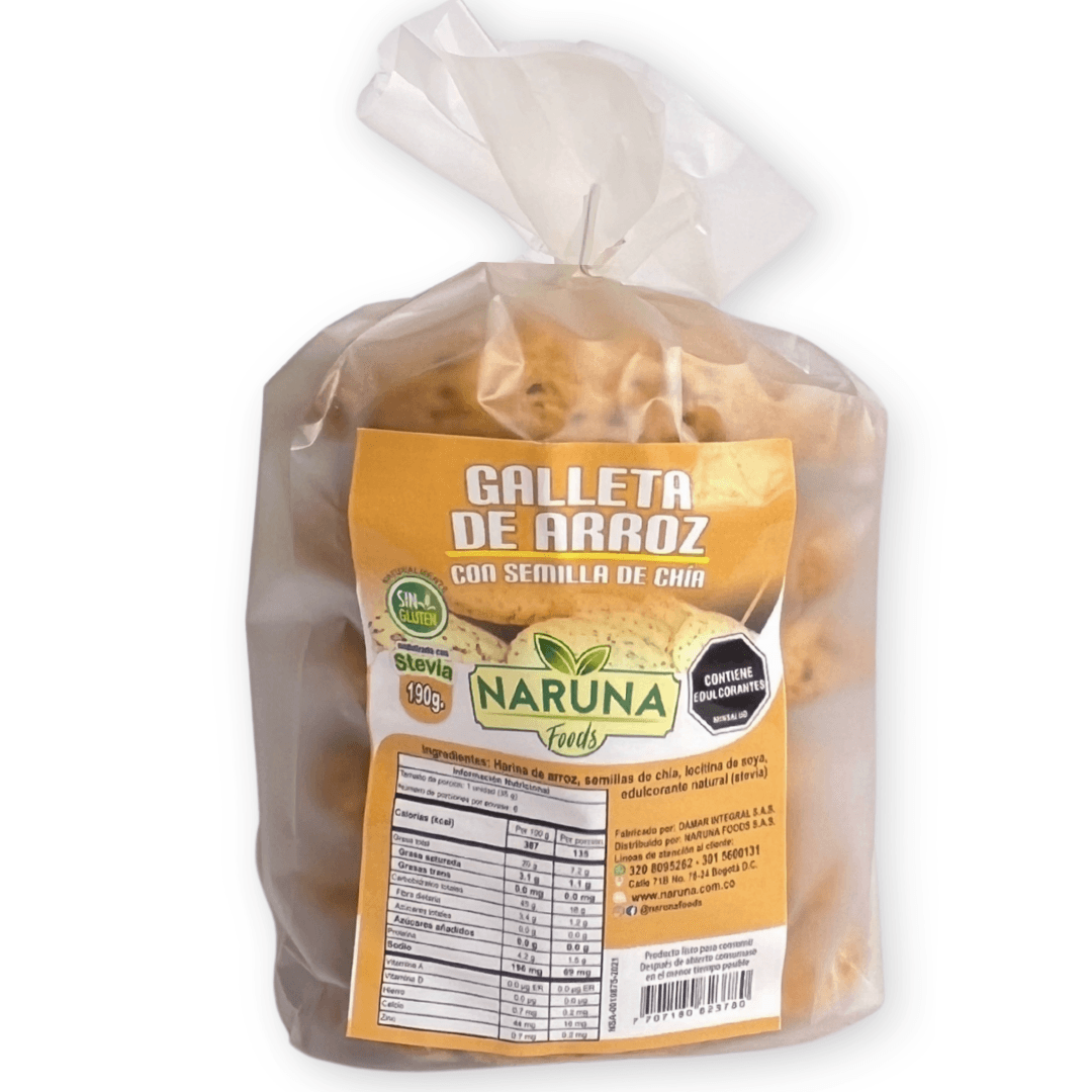 Galletas de Arroz con Semillas de Chia x 6 unid - Naruna Foods - 190Grs
