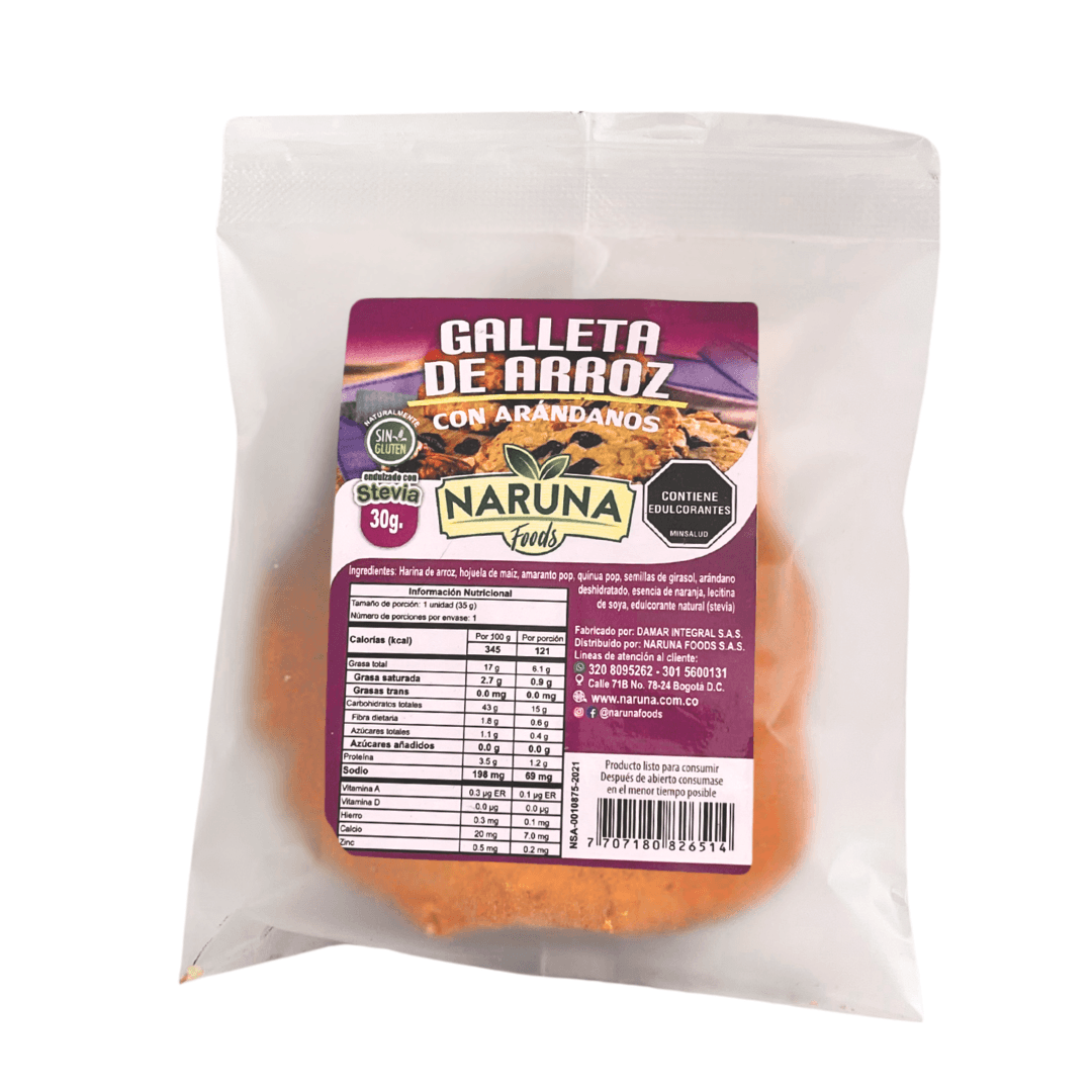 Galletas de Arroz con Arandanos x 12 unid - Naruna Foods