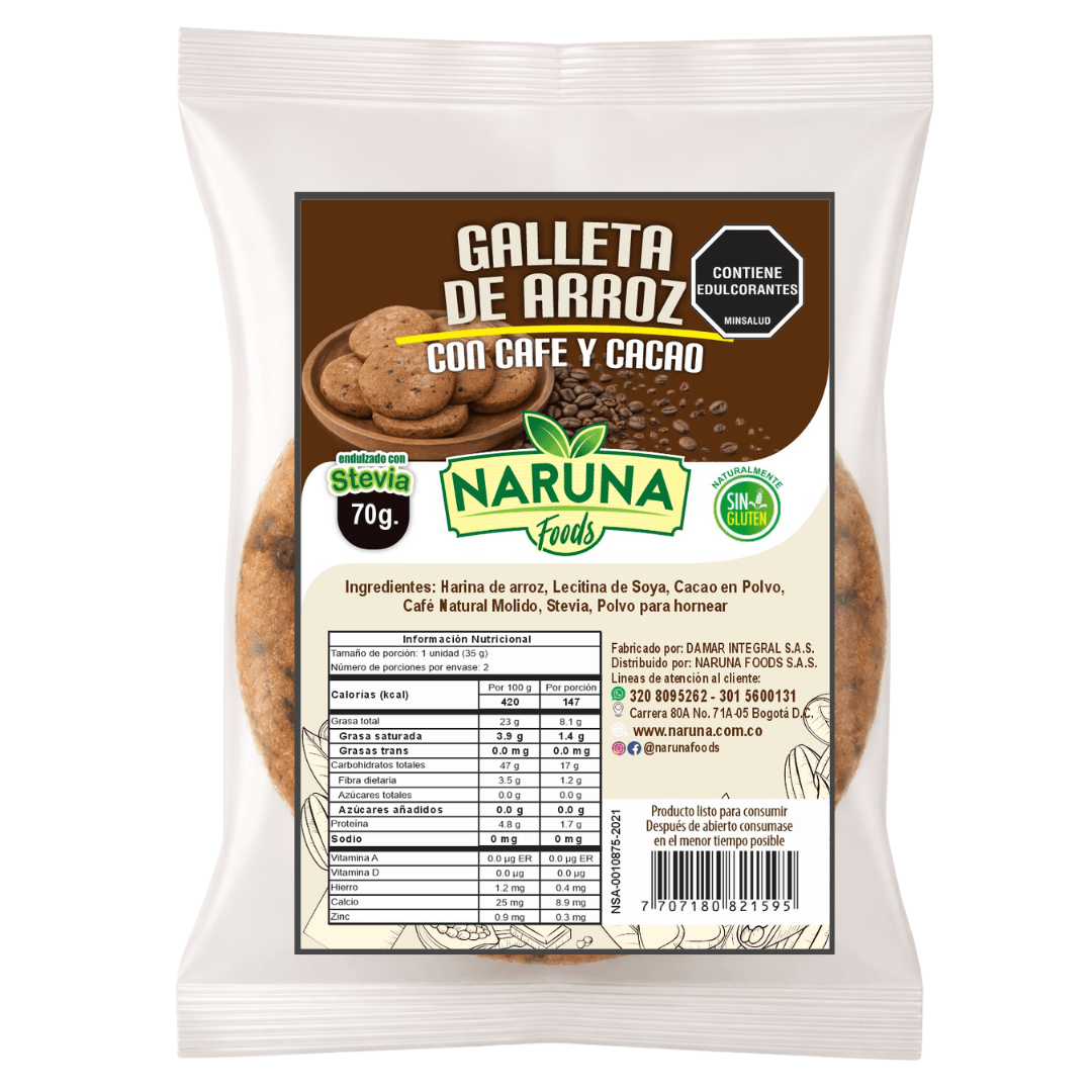 Galletas de Arroz con Café y Cacao X 2 Unid - Naruna Foods